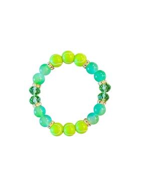 Yellow & Green Tennis Pickleball Rhinestone Clear Bead MLB Stretchy Bracelet